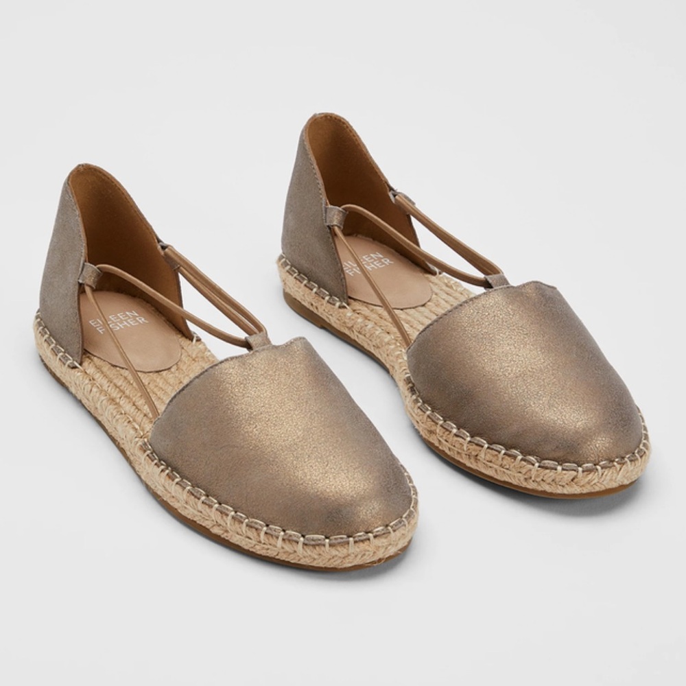 EILEEN FISHER Lee Metallic Suede Espadrille Flats Size W 7.5 Braided Insole